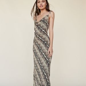 LPA Cowl Midi Snake Animal Print Cocktail Dress with Adjustable Tie Back Y2K
